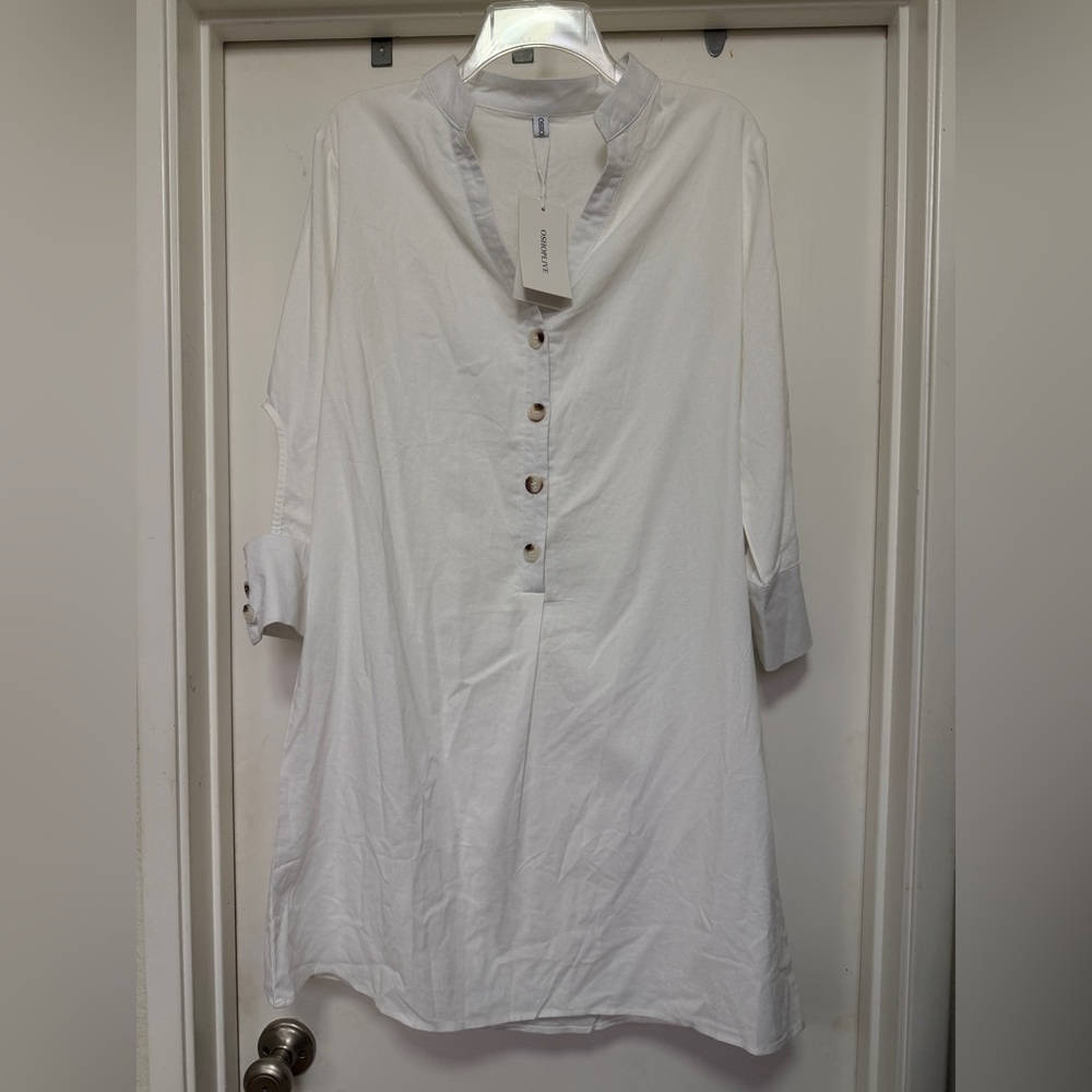 OSHOPOLIVE white cotton shift dress with buttons - size XL